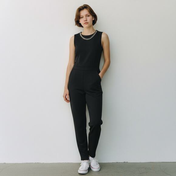 Vintage J for Justify Jumpsuit Retro Disco Black Gold Chain XL - Picture 5 of 6